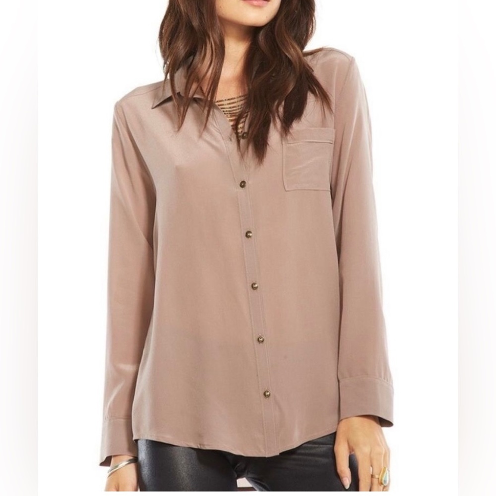 Chaser Sheer Collared Button-up with Cut-out Back…